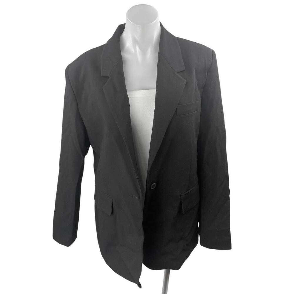 Zara Women's Black Long Sleeve One Button Notch Lapel Blazer Coat Jacket Size L
